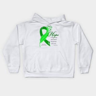 Mental Health: Hope ribbon, white type Kids Hoodie